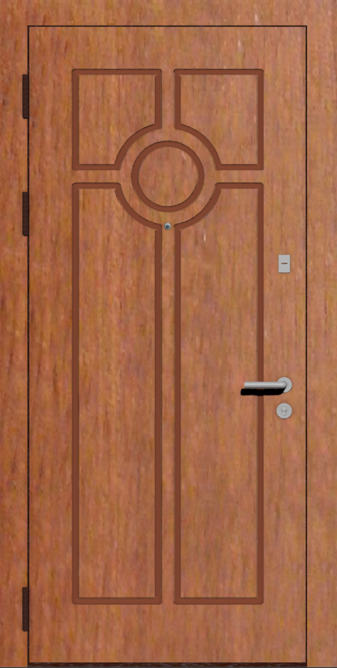 Классическая входная дверь с отделкой шпон красное дерево и фрезеровкой А5